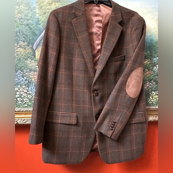 Alan Flusser Wool Blend Sport Coat Blazer Suede Elbow Patch Size Large